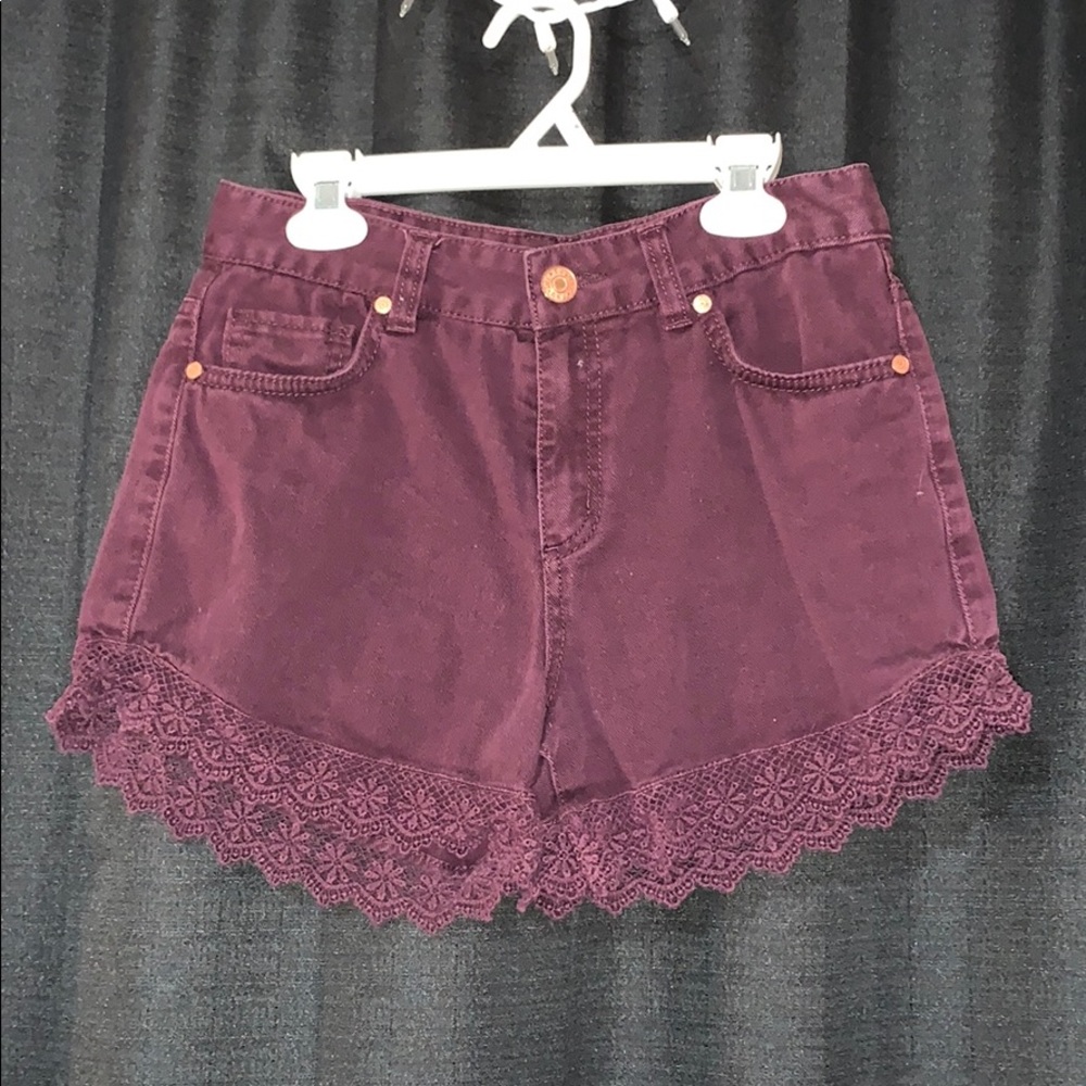 High Waisted Maroon Shorts with Floral Crochet